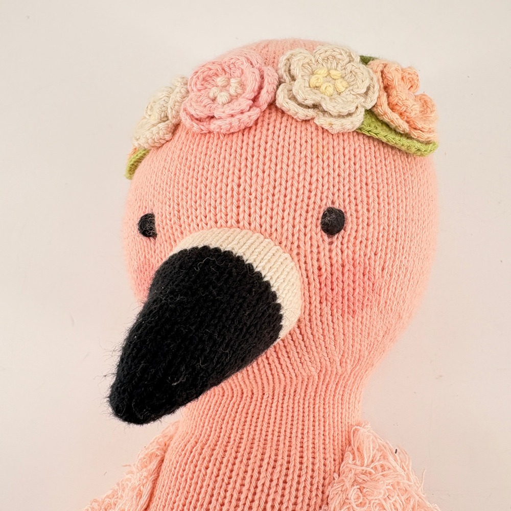 Cuddle + Kind Penelope the Flamingo Hand Knit Doll Pink Floral Crown 20" Large - Picture 3 of 8